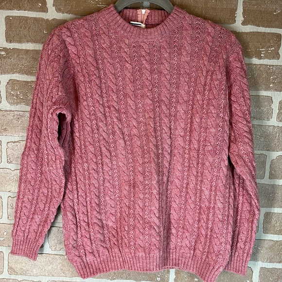Vintage Dusty Pink Cable Knit Woolen Sweater Back Zip Authentic - Picture 1 of 12